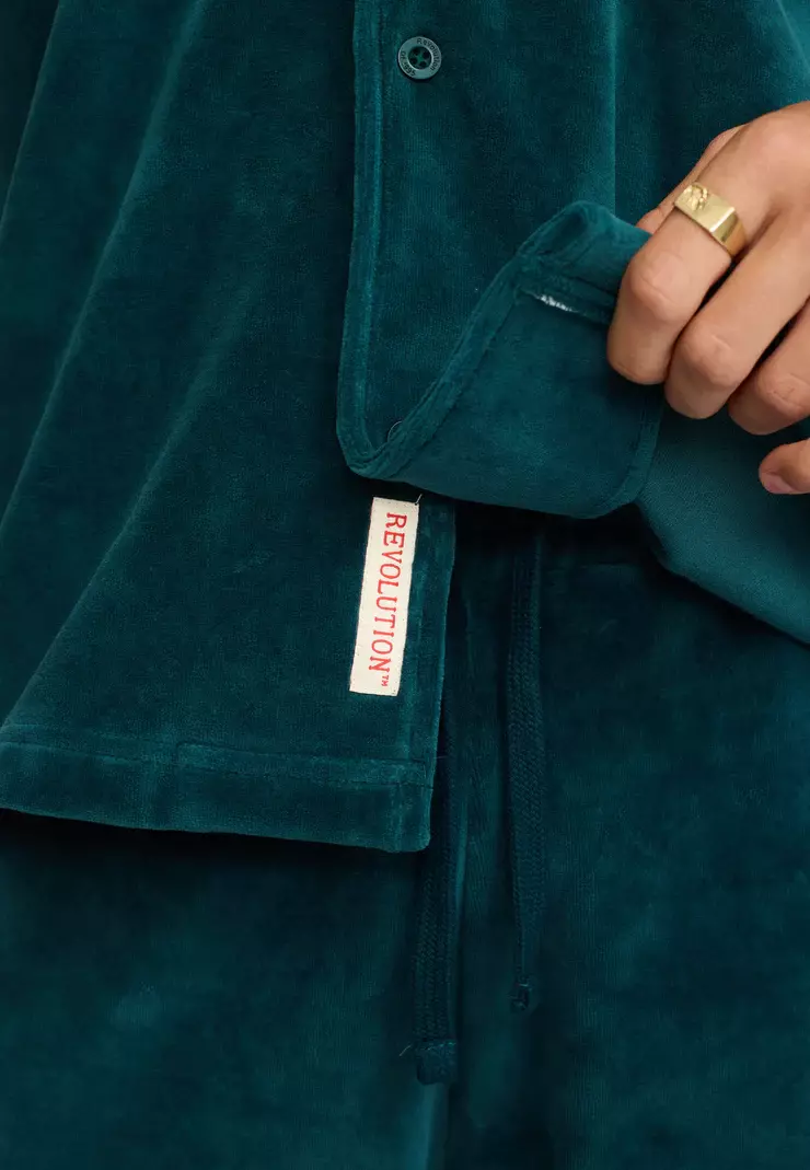 Revolution Velour Kurzarm Cuban Shirt Hemd petrol